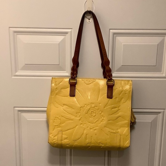 Brighton Handbags - Brighton| Yellow Leather Handbag Embossed Flowers Tassels Casual Office Resort